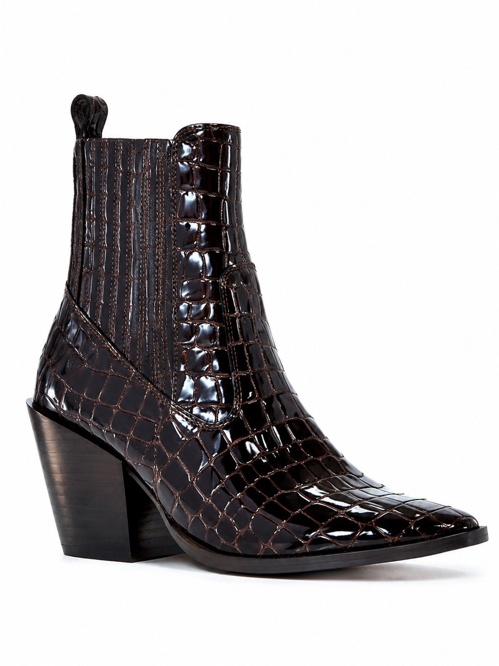 AQUA STAR Brown Croc Embossed Patent Leather Ankle Boots Western Heel Size 9